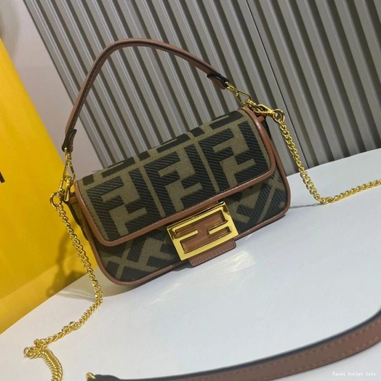 Cheap Fendi Mini FF In Green Bag Canvas Motif Baguette 0729